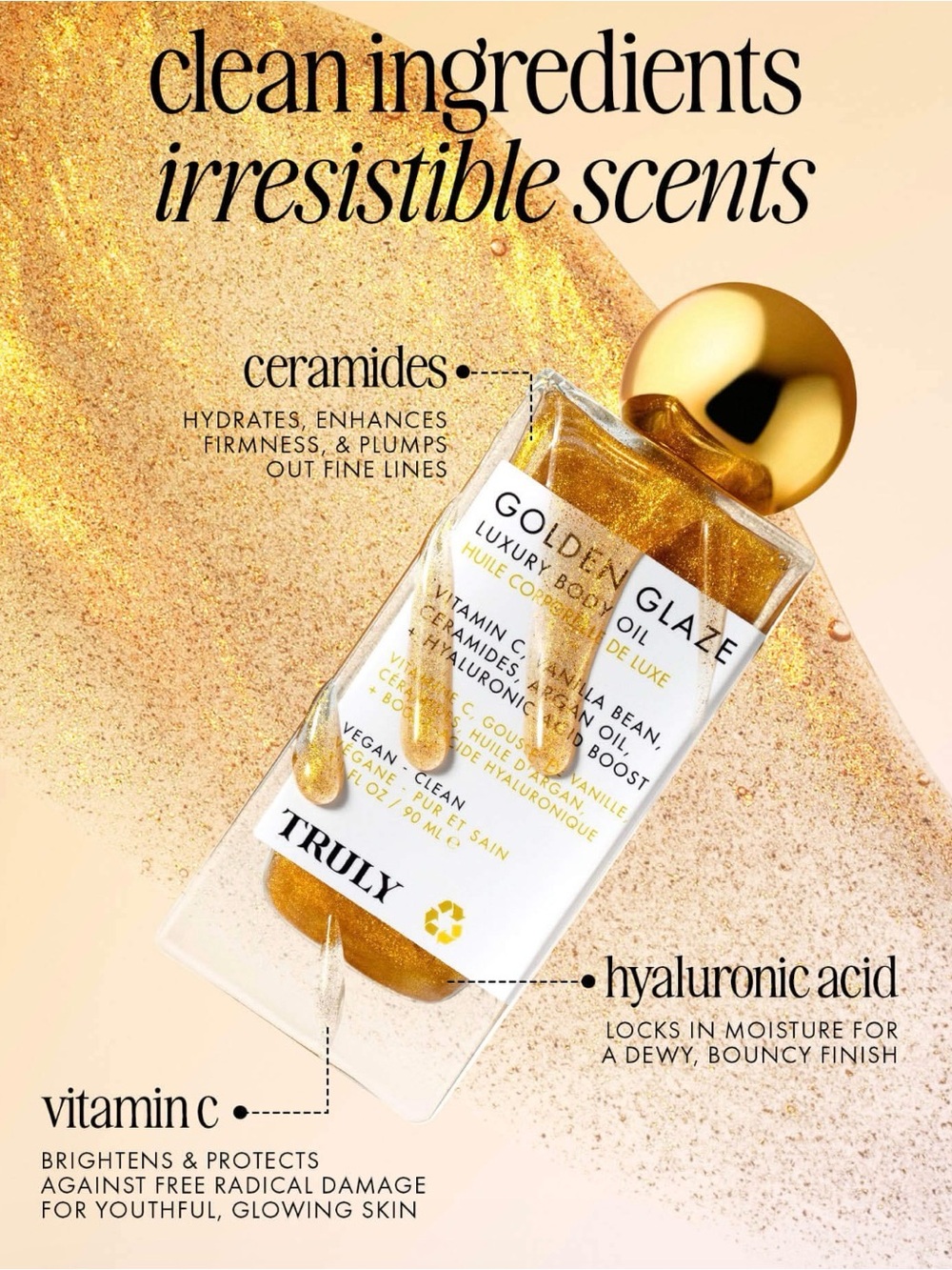 EMPTY ~ NIB Truly Beauty Golden Glaze Luxury Body Oil Shimmer 3.1oz Full Size - Picture 5 of 10